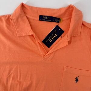 Polo Ralph Lauren Polo Shirt Mens LT Pink Orange Cotton Linen V-Neck Pocket Logo